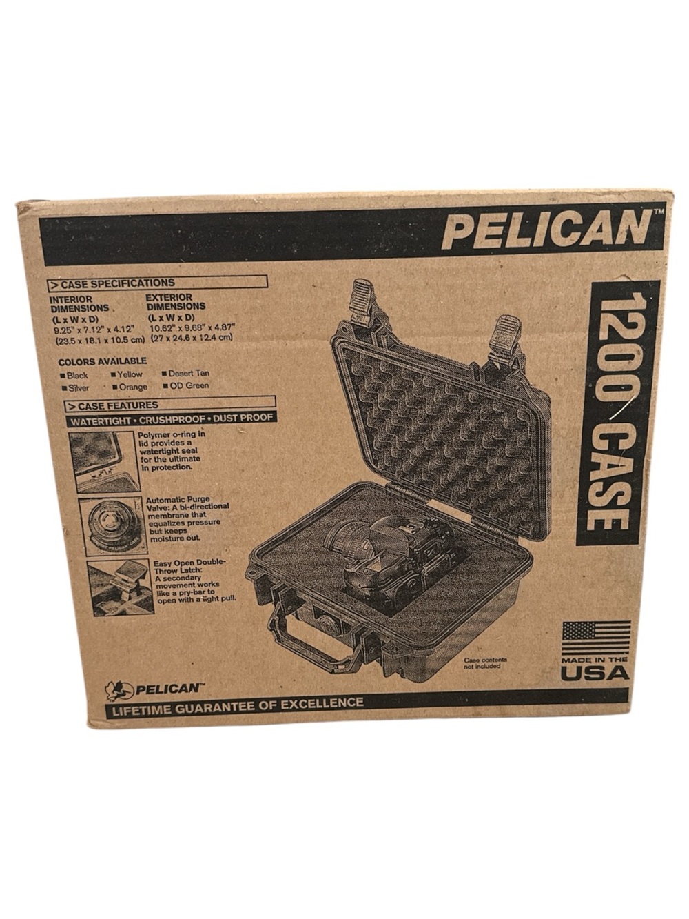 New Pelican 1200 Protector Watertight Case With Foam | Desert Tan